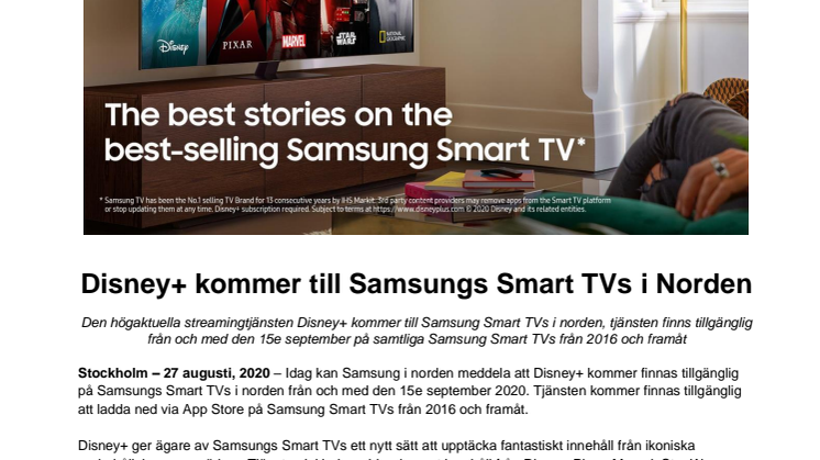Disney+ kommer till Samsungs Smart TVs i Norden