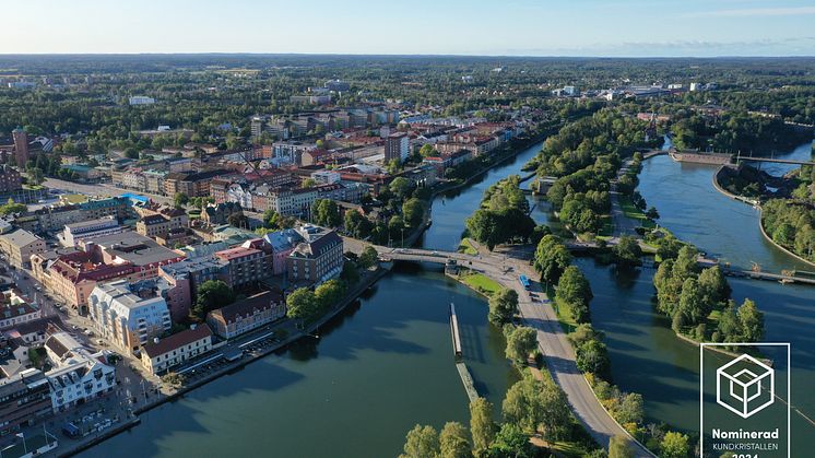Flygbild över Trollhättans fallområden