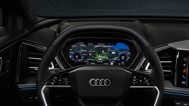 Audi Q4 e-tron interiør med touchbetjening på rattet