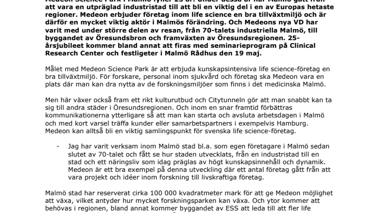 Medeon i Malmö 25 år – en samlingspunkt för life science-företag i Öresundsregionen   
