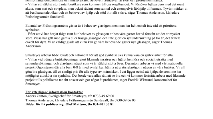 Smarteyes skänker glasögon till utsatta barn och vuxna i Sundsvall