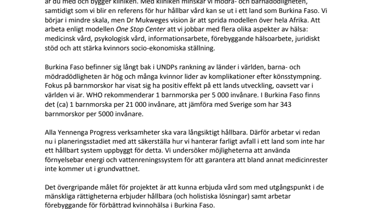 ​Yennenga Progress presenterar årets julklapp – en byggsten för kvinnohälsa!