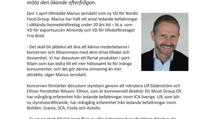 Ny VD för Nordic Food Group och stora satsningar framöver