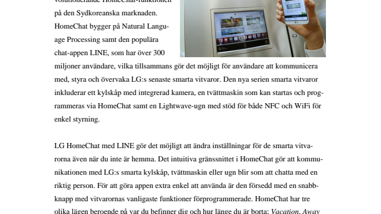 LG LANSERAR SMARTA VITVAROR MED CHAT-FUNKTION