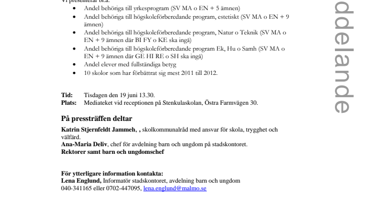 Kallelse pressträff om Malmös skolors resultat