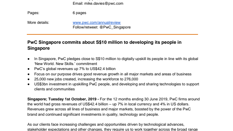 PwC Singapore commits about S$10 million to developing its people in Singapore