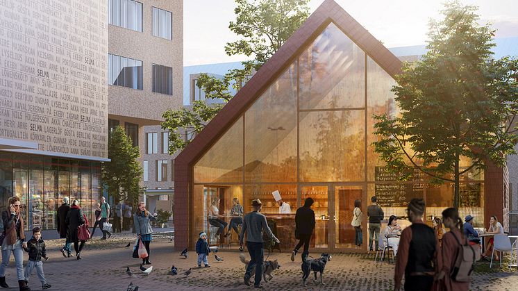 Det nya Fiskhuset på Selma Lagerlöfs Torg. Bild: Semrén & Månsson Arkitekter