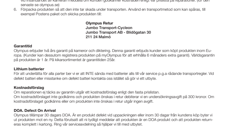 Olympus Servicerutiner 2019