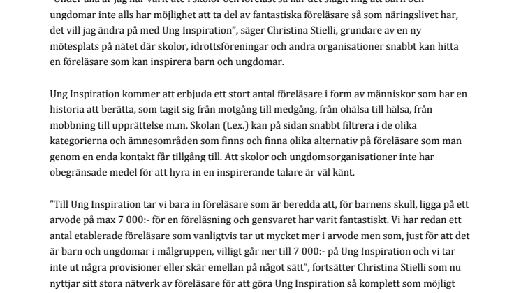 Ung Inspiration, en talarförmedling bara för barn och ungdomar