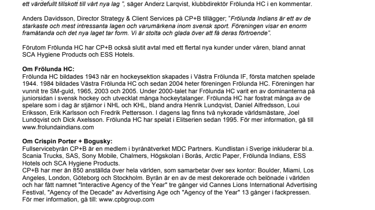 Frölunda HC värvar Crispin Porter + Bogusky
