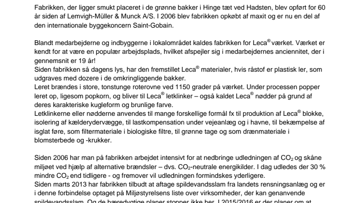 Leca® fabrikken fylder 60 år og er stadig i topform