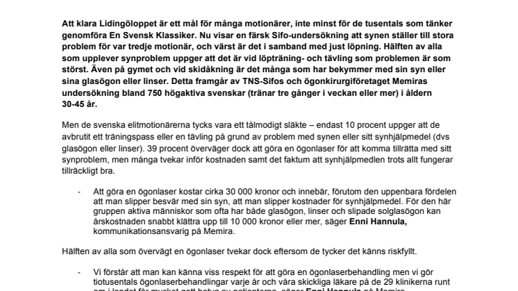 Var tredje motionär har synproblem  i samband med träning och tävling