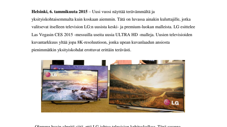 LG:N UUDET ULTRA HD -MALLIT TEKEVÄT TELEVISIONKATSELUSTA ENTISTÄ TERÄVÄMPÄÄ