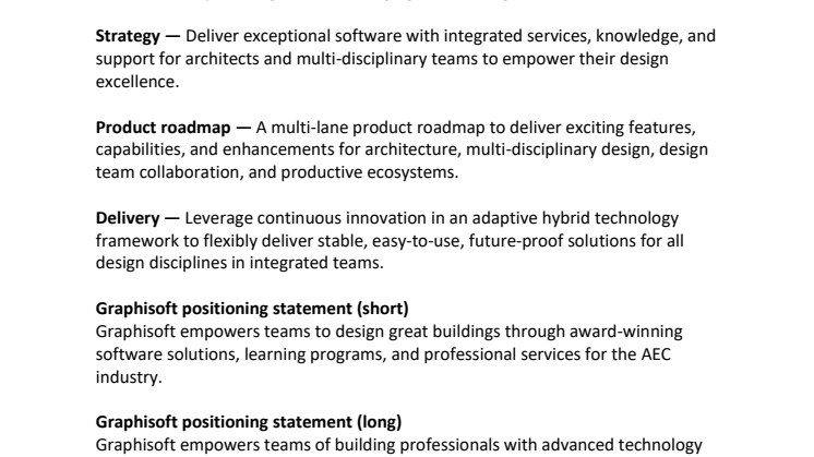 Graphisoft vision, mission, strategy, product roadmap, delivery, positioning statement, boilerplate, logo