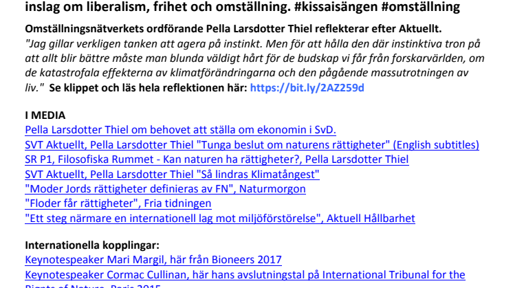 Pella Larsdotter Thiel reflekterar efter Aktuellts inslag med Mattias Svensson om liberalism, frihet och omställning. #kissaisängen #omställning