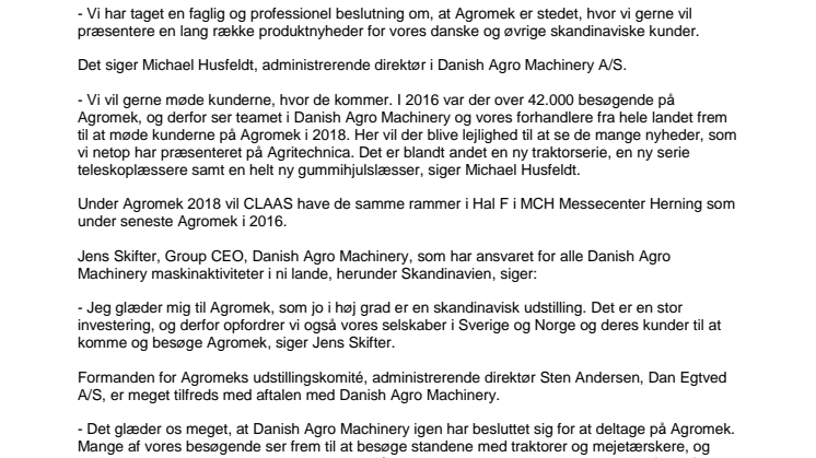 Agromek kan igen præsentere CLAAS maskiner 