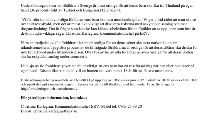 Föräldrar oroligast när barnen åker till Thailand 