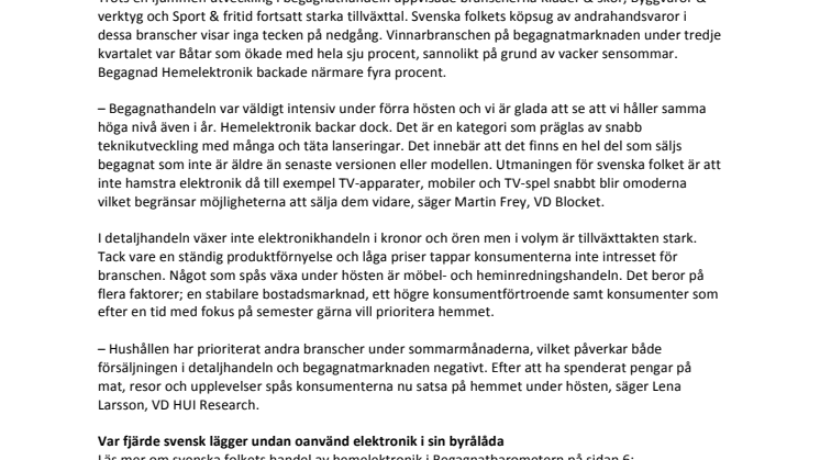  Begagnatbarometern Q3/2013: Svenska folket hamstrar hemelektronik