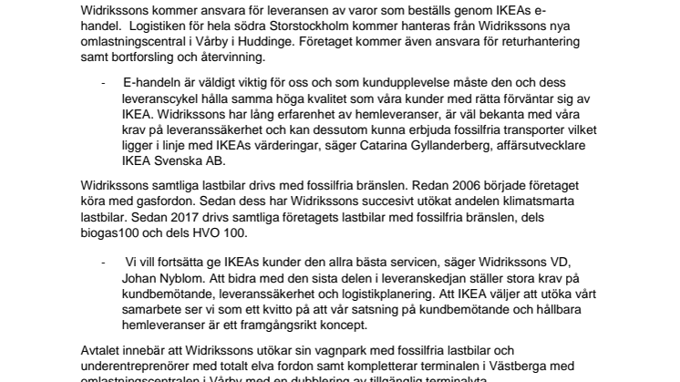 Widrikssons levererar nätbeställda möbler i utökat samarbete 