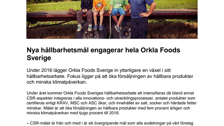 Nya hållbarhetsmål engagerar hela Orkla Foods Sverige