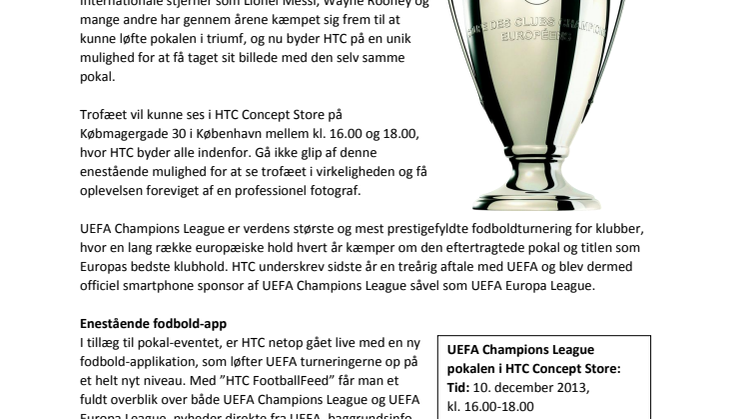 HTC bringer UEFA Champions League trofæet til Danmark for første gang nogensinde