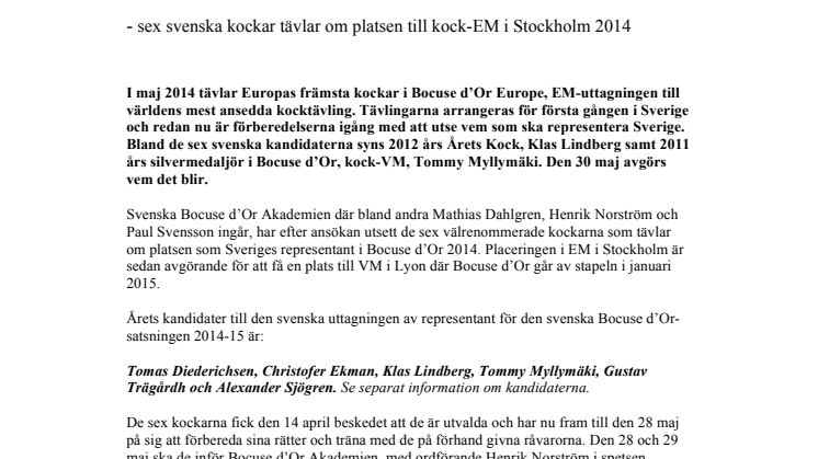Nu ska Sveriges nya representant för Bocuse d’Or, kock-VM utses 