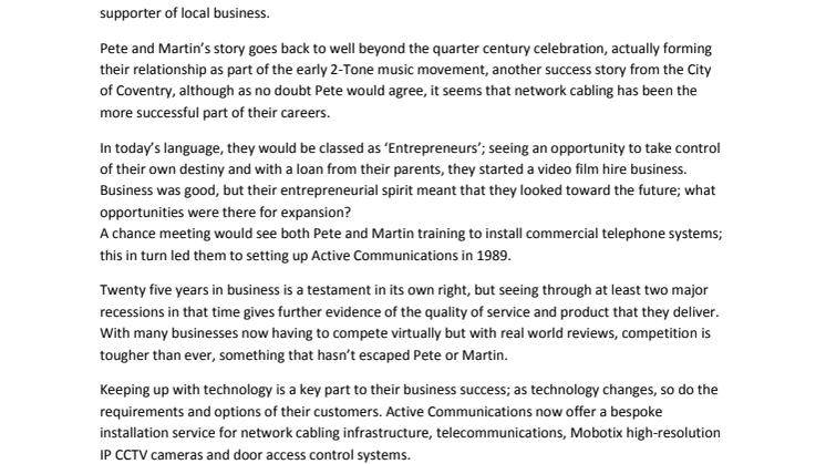 UKITA member Active Communications celebrates 25 years in business