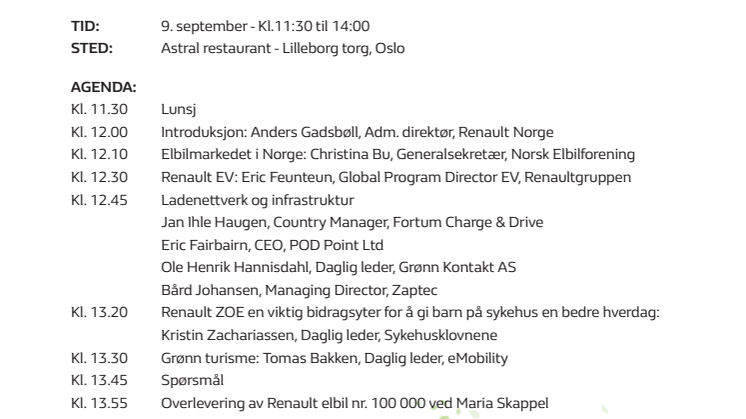 RENAULTS ELBIL NR. 100.000 SOLGT I NORGE