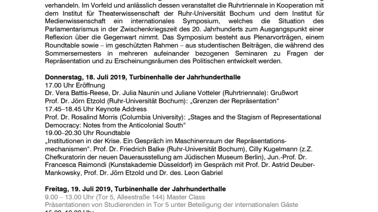 Symposium: Grenzen der Repräsentation - Krise der Demokratie (Programm)