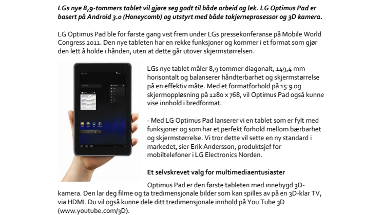 LG setter ny standard for tablets med Optimus Pad