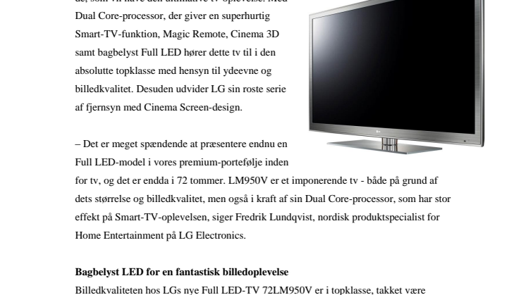 HURTIGERE OG STØRRE MED BEDRE BILLEDE - LG LANCERER BAGBELYST 72 TOMMER LED-TV