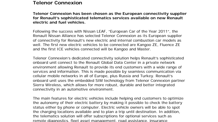 New Renault electric and ICE cars connected through Telenor Connexion