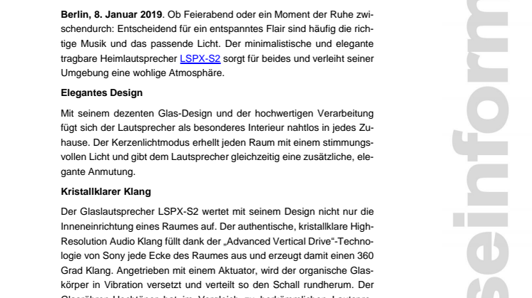 Glaslautsprecher von Sony: kristallklarer Klang in außergewöhnlichem Design