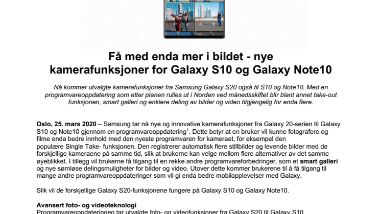 Få med enda mer i bildet - nye kamerafunksjoner for Galaxy S10 og Galaxy Note10