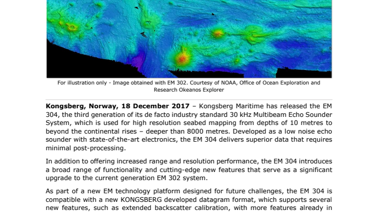 Kongsberg Maritime: Higher Performance and New Functionality for Surveyors as KONGSBERG Releases New Generation Multibeam Echo Sounder