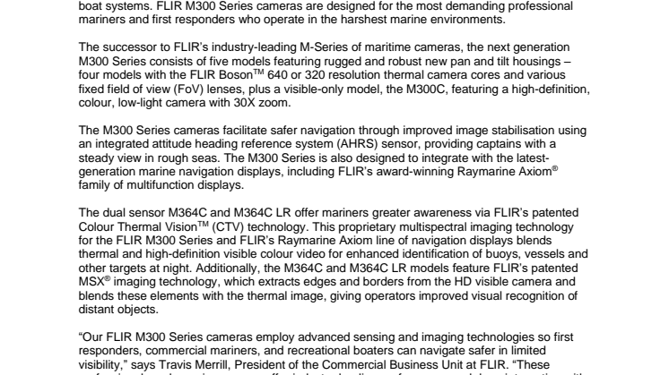 FLIR Introduces M300 Series Marine Cameras