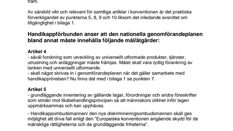 Bilaga 2 Sammanställning av Handikappförbundens förslag till genomförandeplanen