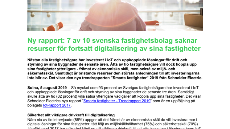 Ny rapport: 7 av 10 svenska fastighetsbolag saknar resurser för fortsatt digitalisering av sina fastigheter