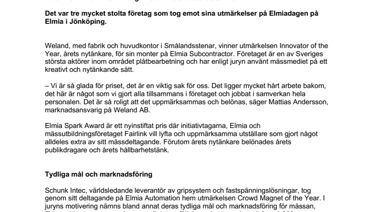 Stolta vinnare av Elmia Spark Award