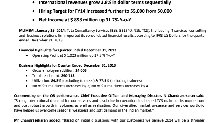 TCS maintains momentum; Delivers steady performance in Q3.