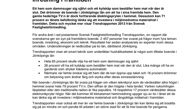 Trendrapporten 2013 visar: Sju av tio i Jönköpings län väljer klimatsmart inredning i framtiden