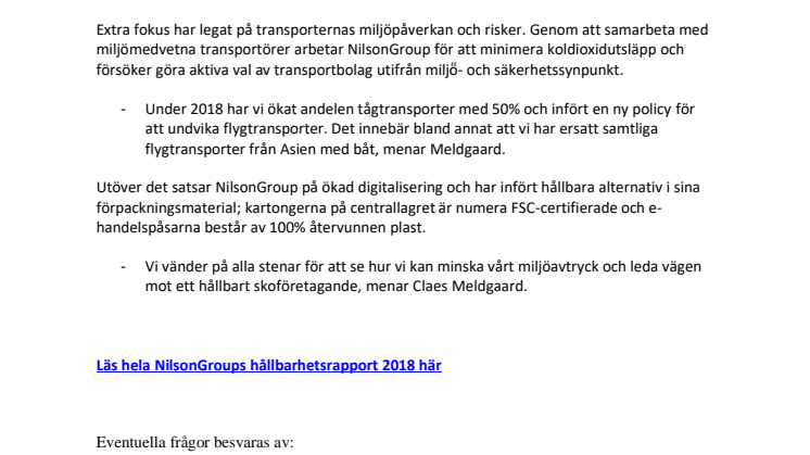 Nilson Groups hållbarhetsrapport 2018 visar minskad miljöpåverkan vid transporter 