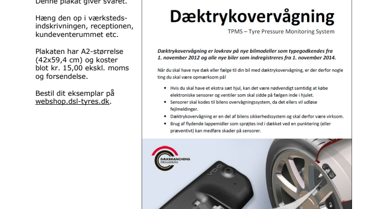 Informationsplakat – TPMS Dæktrykovervågning