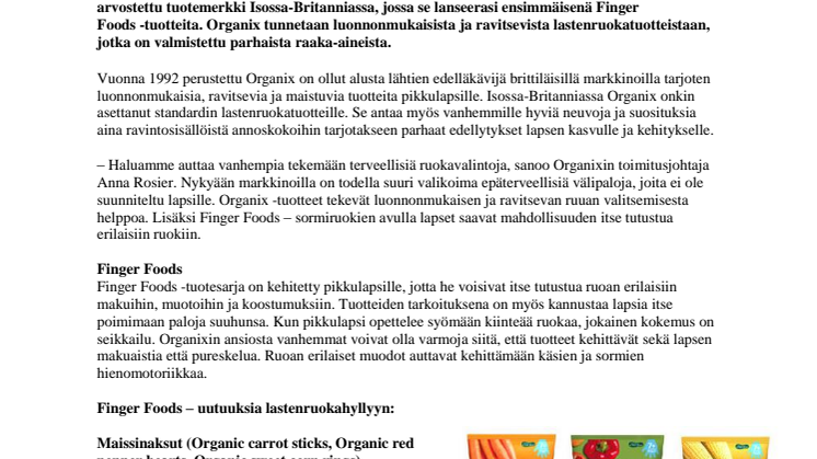 Nyt Suomessa! Finger Foods -sormiruokia brittiläiseltä Organixilta