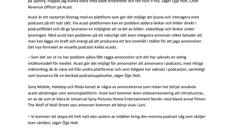 Öjje Holt blir kommersiell chef på Acast