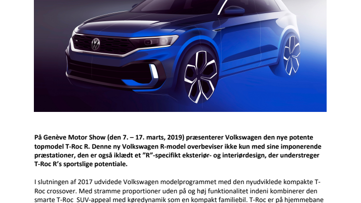 Genève Motor Show 2019 – verdenspremiere på T-Roc R Concept