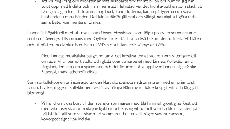 Indiska i nytt samarbete med artisten Linnea Henriksson