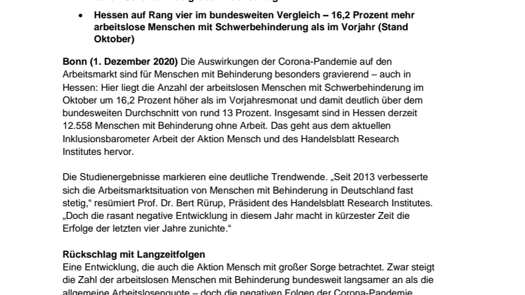 Inklusionsbarometer Arbeit / Hessen