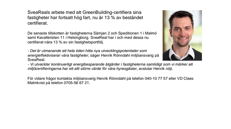 SveaReal gör triss i GreenBuilding