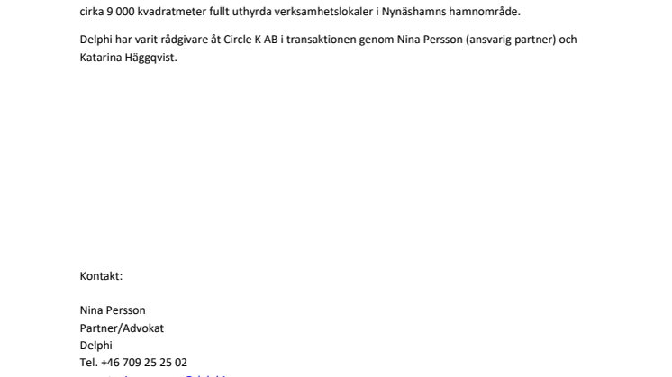 Delphi rådgivare till Circle K AB vid fastighetsförsäljning